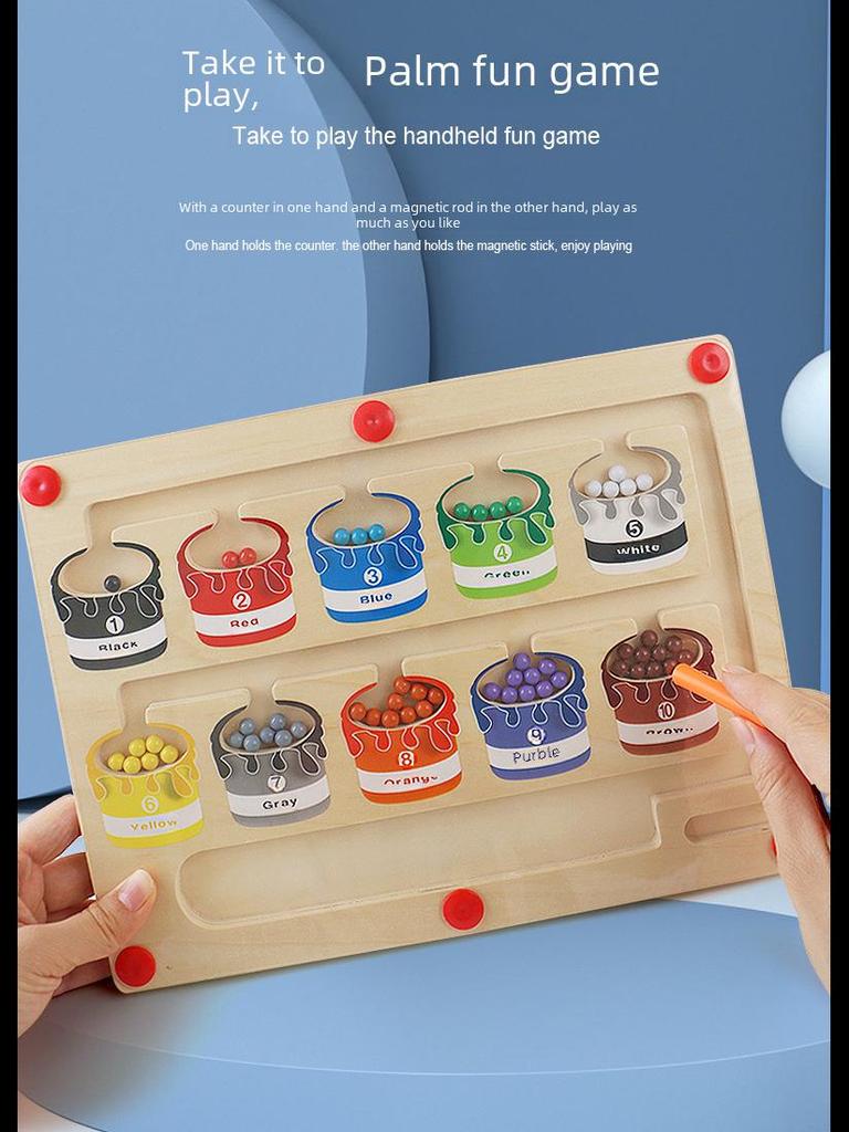 Tabla Magnetică de Sortare a Culorilor și Numărare pentru Preșcolari și Labirint cu Creion de Lemn - Jucărie Educativă pentru Abilități Matematice și Cognitive