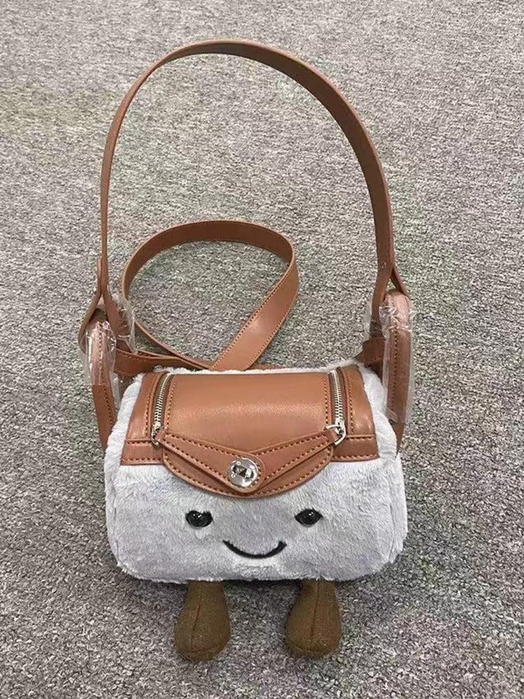 Roztomilá plyšová crossbody taška Čistá bavlna Čtvercový tvar S uzamykatelnou přezkou Střední velikost Stylová taška přes rameno pro dojíždění pro mládež