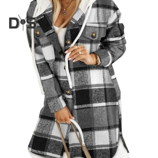 Women Fall Winter Sweater Coat Hooded Drawstring Twisted Pattern Contrast Color Thick Knitted Solid Color Long Sleeve Mid Length Pockets Split Hem