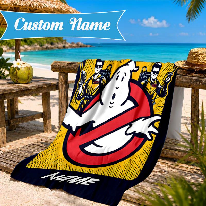 Custom Name Ghost-busters Logo Beach Towel Microfiber Beach Towel, Lightweight and Quick-Dry, for Summer Travel, Swimming Pool Gift