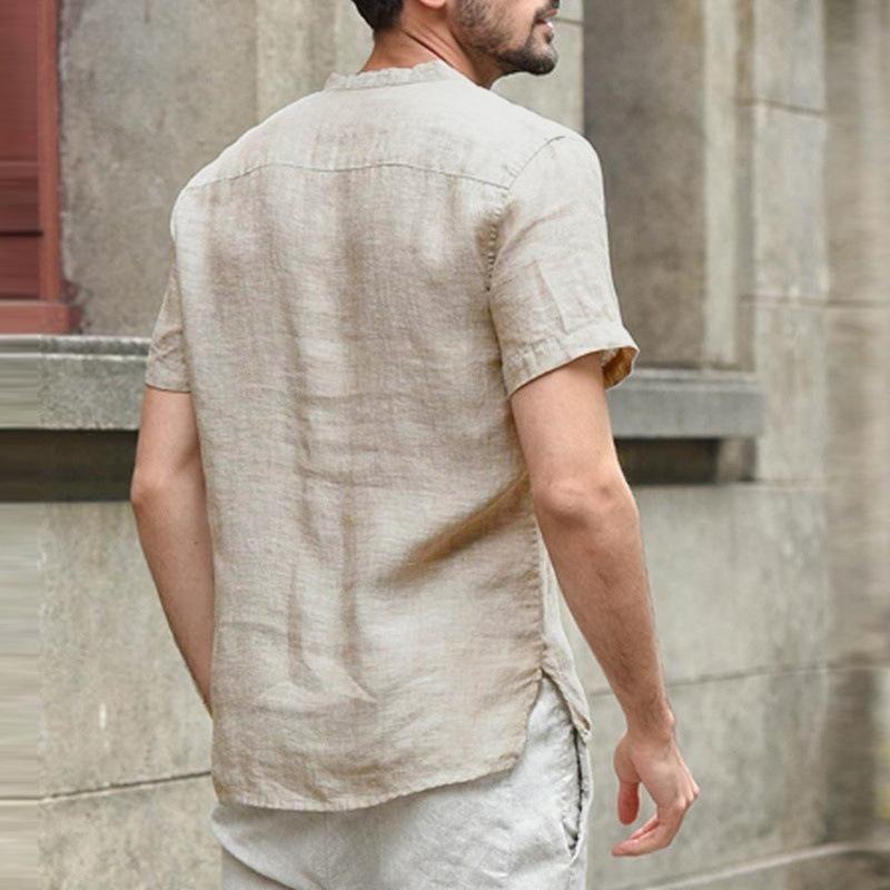 Men's Short Sleeve T-shirt Cotton and Linen Casual Men T-shirt Solid Color Summer Shirt Male Cozy Breathable