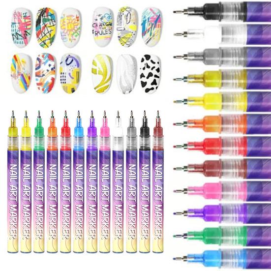 12Pcs Nail Art Pens 3D Quick Dry 0.5MM DIY Gel Nail Art Acrylic Paint