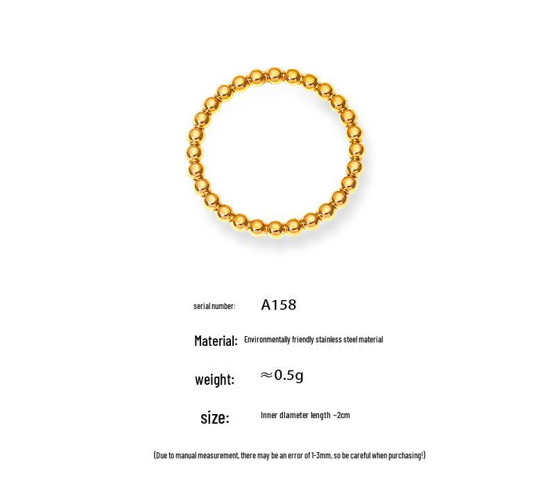18k Gold-Plated Stainless Steel Round Bead Ring - European and American Luxury Fashion Jewelry