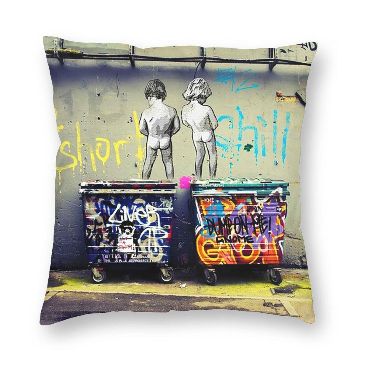 Banksy Стрит-Граффити Арт Квадратная Наволочка Чехол на Подушку Декор Подушки Подушка-Плед для Дома Автомобиля 24x24Inch