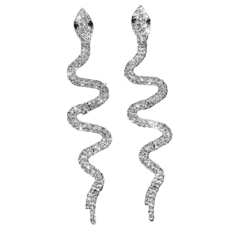Delicate Crystal Snake Shaped Hanging Earrings with Shimmering Stones Elegant Everyday Jewelry Present