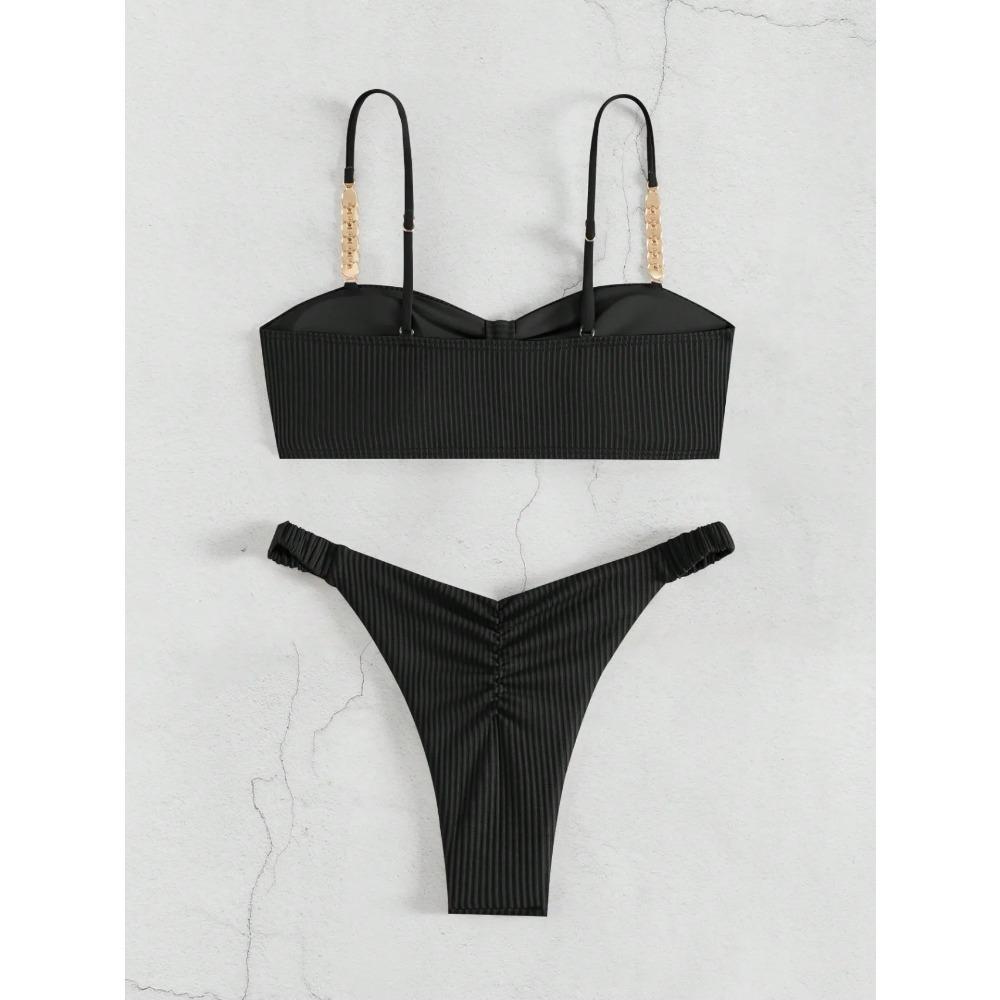 Sexy Front Bow Push Up Bikini Set 2025 Women Metal Strap Hollow Out Bra Pleate Thong Swimsuit Summer Bathing Suit White Swimwear