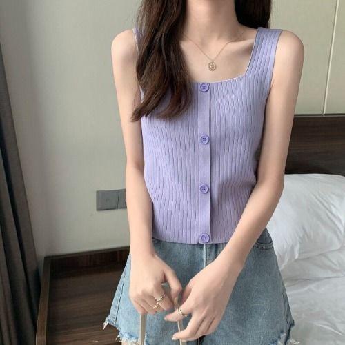 

WTEMPO Женский летний дизайн трикотажный жилет-камисоль свободного кроя с бюстгальтером, короткий топ без рукавов XL