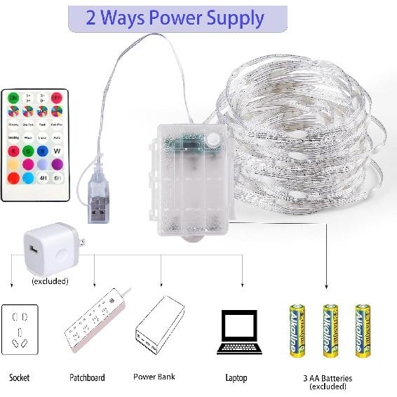 Fairy Lights Battery Operated Color Changing String Light with Remote, 16.4FT 1-Pack Twinkle LED Lights USB Plug or Battery Powered, Outdoor
