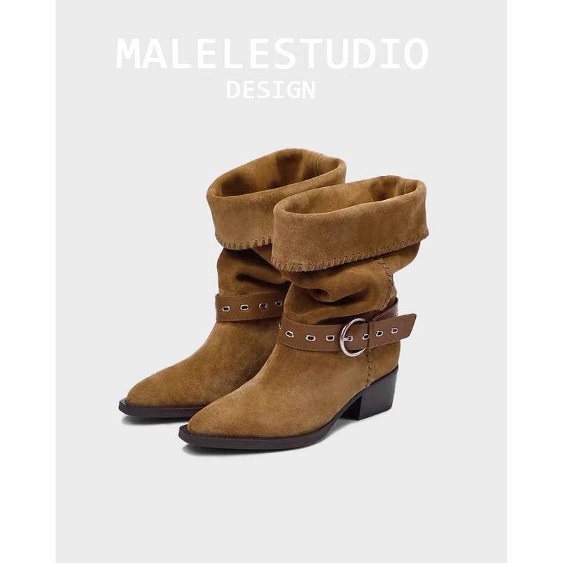 Square Gun Gun Same 2025 New Wasteland Wind Pile Boots Retro Pointed Lightweight Western Travel Boots Knight Boots Women