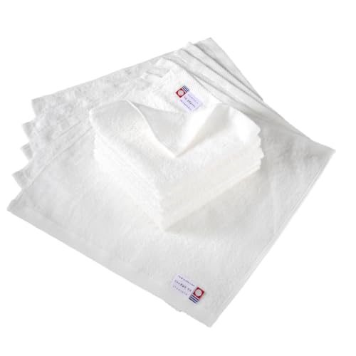 oruTa Imabari Hand Towel, Set of 10, Natural, Made in Japan, Thin, Absorbent, Quick Drying, 100% Cotton, 30x31cm, White