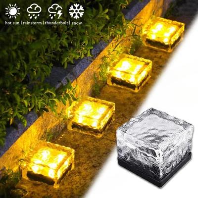 Atmosfärsljus Solcellsdriven Isbitslampa Glassten Landskapstorg Glas Utomhusväg Gård Trädgård Dekoration