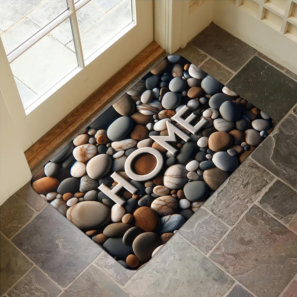 Flanell-Bodenmatte mit Kieselsteinmuster, rutschfeste Schaumstoffrückseite mit Anti-Ermüdungs-Design, weicher Teppich für Innen- und Außeneingang Dekoration