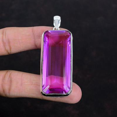 Facettierter rosa Turmalin Anhänger Naturstein Anhänger 925 Sterlingsilber Anhänger handgefertigter Schmuck Jubiläumsgeschenke Schmuck im einzigartigen Stil