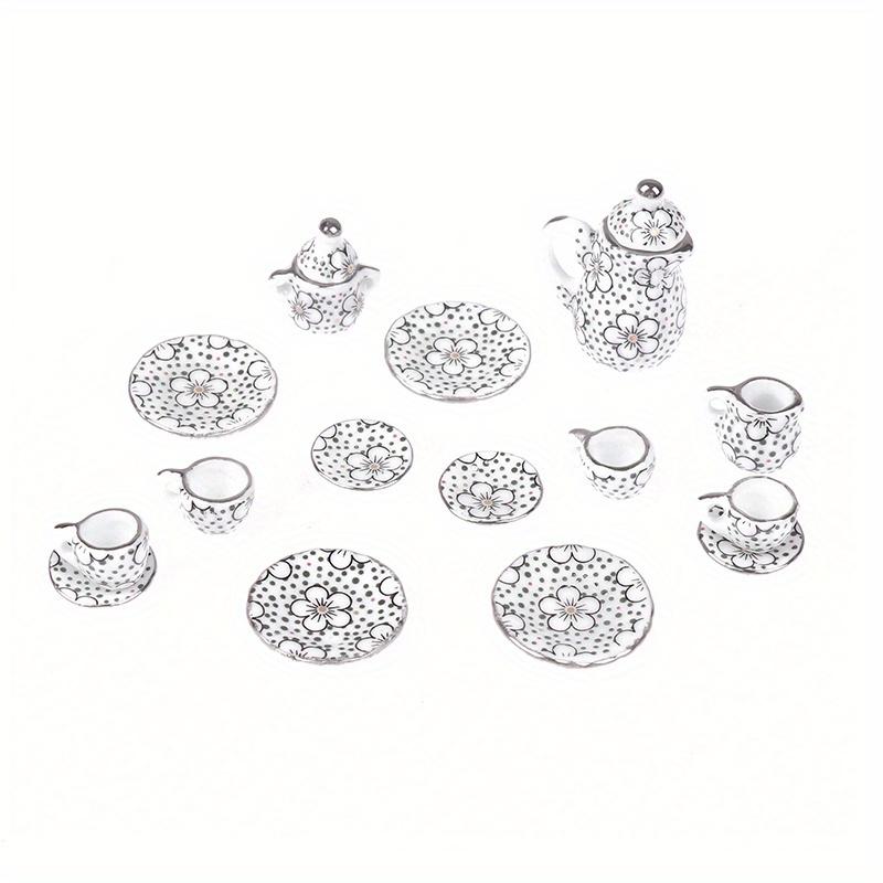 15ks Sada Mini Čajová Konvička Talířky Šálky Příslušenství Mini Keramické Nádobí Mikro Akvárium Krajina Terénní Úprava Ornament
