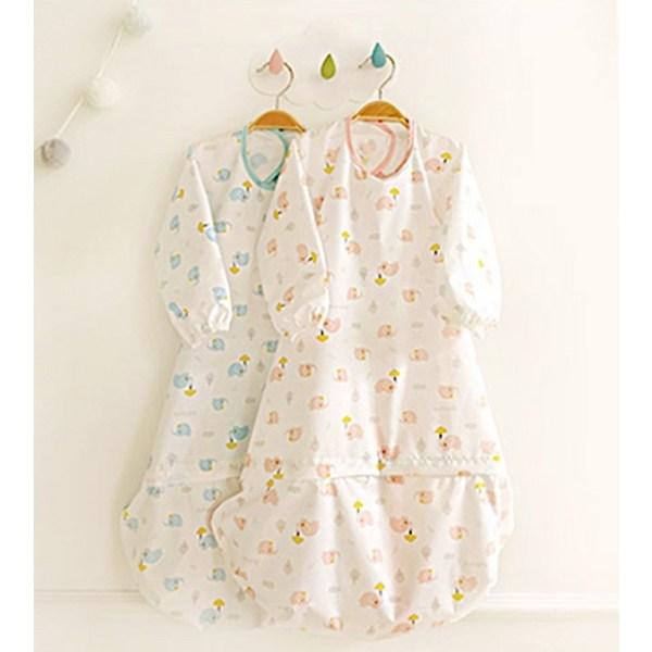 Babyclaw Baby Food Waterproof Bib Long Sleeve Zipper Type, Elephant Blue, 1 Piece, 1 Piece