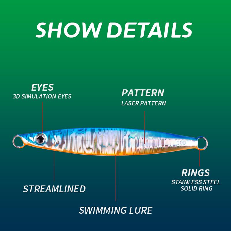 80g/100g/150g/200g/250g Luminous Vertical Trolling Boat Fishing Metal Jigs Lure Slow Jigging Lure Bait