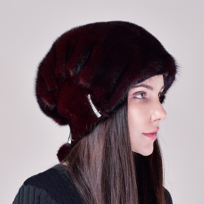 Mink hat female whole mink ear protector Christmas hat casual thickened warm fur Great Wall stacking hat winter