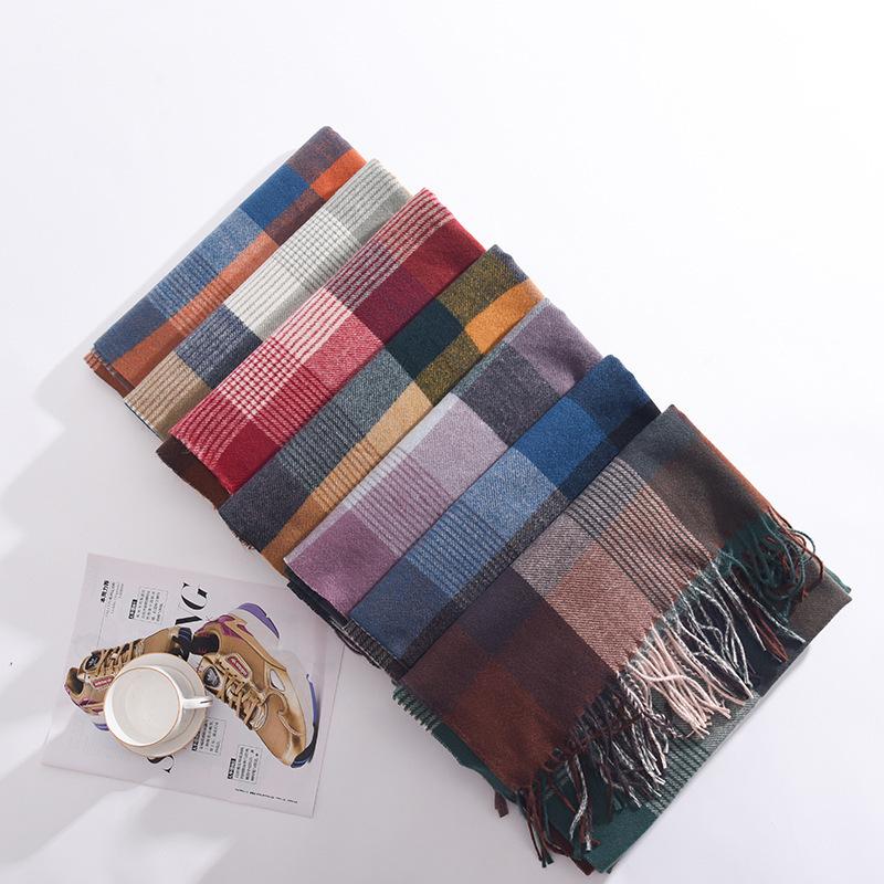 Korean Version New Rainbow Splicing Color Plaid Shawl Female Male Imitation Cashmere Long Scarf Women Men Warm Tassel Muffler