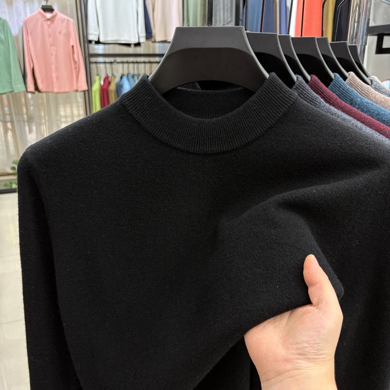Men's Winter Thick 100% Pure Wool Half-High Collar Sweater - Warm Base Layer Knitwear