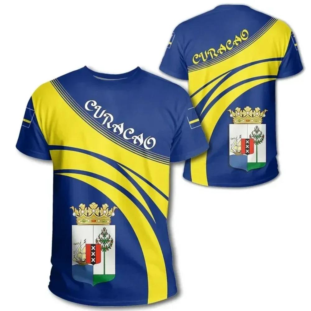Republic of Curacao Flag T-shirt 2024 Summer Casual Fashion Graphic T Shirts Men Football Sports Autonomous Day Designer Clothes