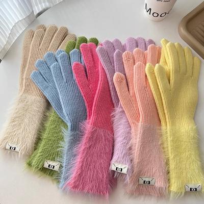 Nuovi Guanti Caldi Invernali da Donna Dolci Lunghi Dita Scoperte Touch Screen Peluche Moda Versatili Ciclismo Guanti a Cinque Dita Trendy