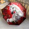 1 PC Automatic Folding Umbrella - Red Rose Horse Pattern, Portable & Foldable Design with 8 Ribs, Christmas Birthday Gifts
