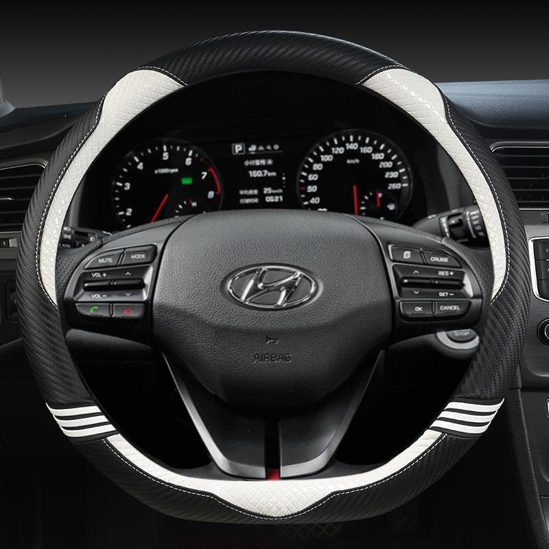 

Carbon Fibre Leather D Shape Car Steering Wheel Cover For Hyundai Sonata 9 2015 2016 2017 (3-Spoke) Elantra 4 Sport 2015