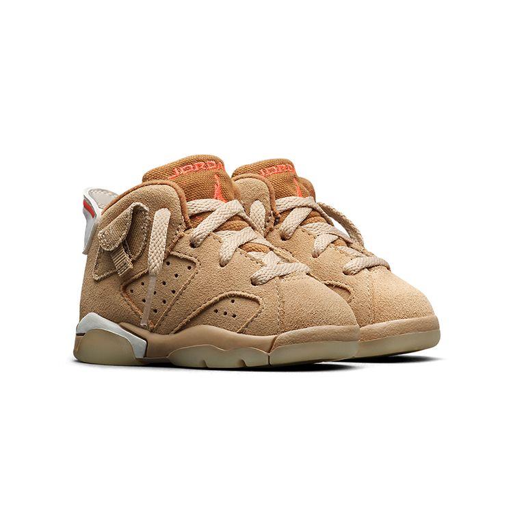 Travis Scott x Air Jordan 6 Retro TD British Khaki Dětské tenisky Tan Sail Bright-Crimson DH0692-200