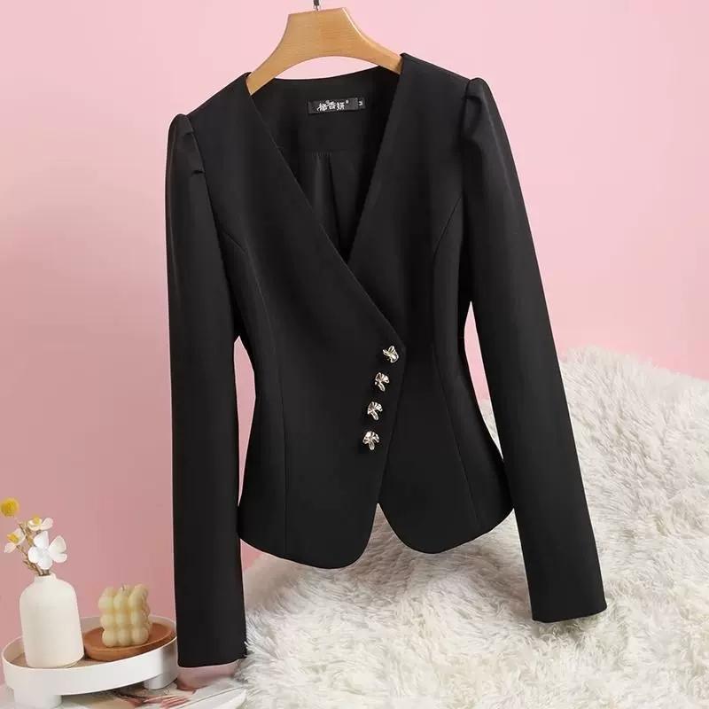 Temperament V-Neck Thin Suit Jacket Women's Long Sleeve Shirts Spring Summer Slim Chic Blazer Coat Office Ladies Top