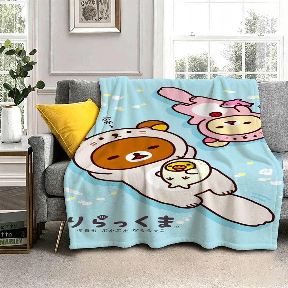 Hot Cute Kawaii Cartoon R-RilakkumaS 3D Flannel Blanket Soft Throw Blanket Art For Home Decor Bedroom Bed Sofa Picnic Fans Gift