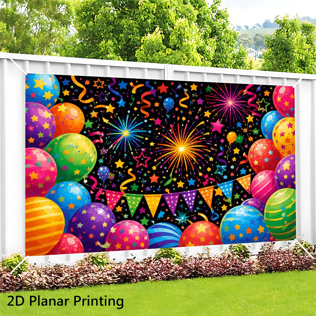 Ein 2D-Flachbanner, ein farbenfroher Partyballon-Hintergrund und ein Wanddekorationsbanner.