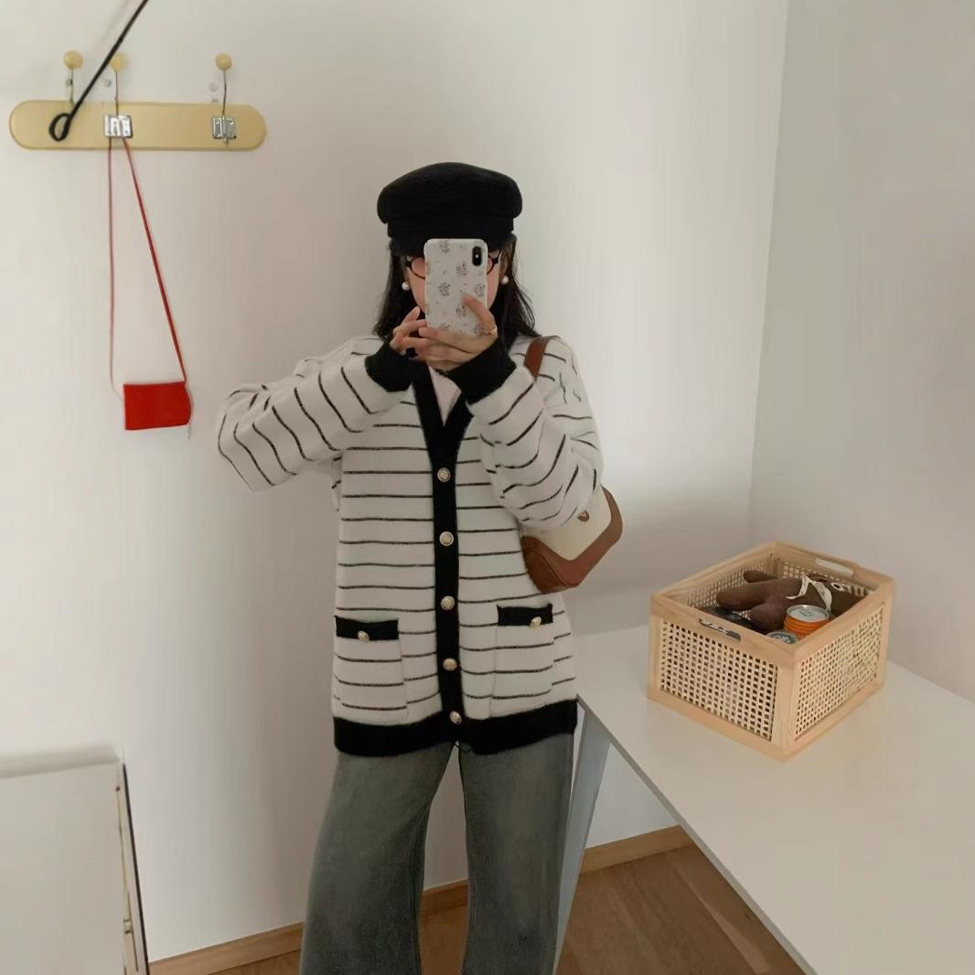 V,neck Knitted Cardigan Student Loose Lazy Sweater Women s Coat One Size белый