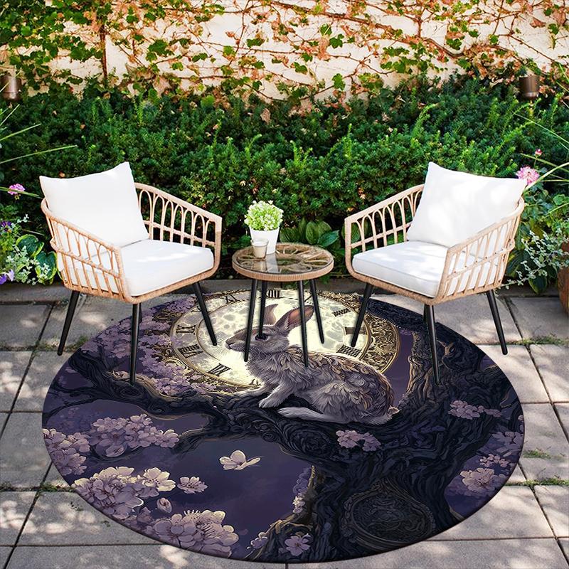 Black Rabbit pattern round rug,Carpet Rug for Living Room Bedroom Sofa Playroom Decor,Non-slip Floor Mat,Holiday Gifts and Birthday Gifts