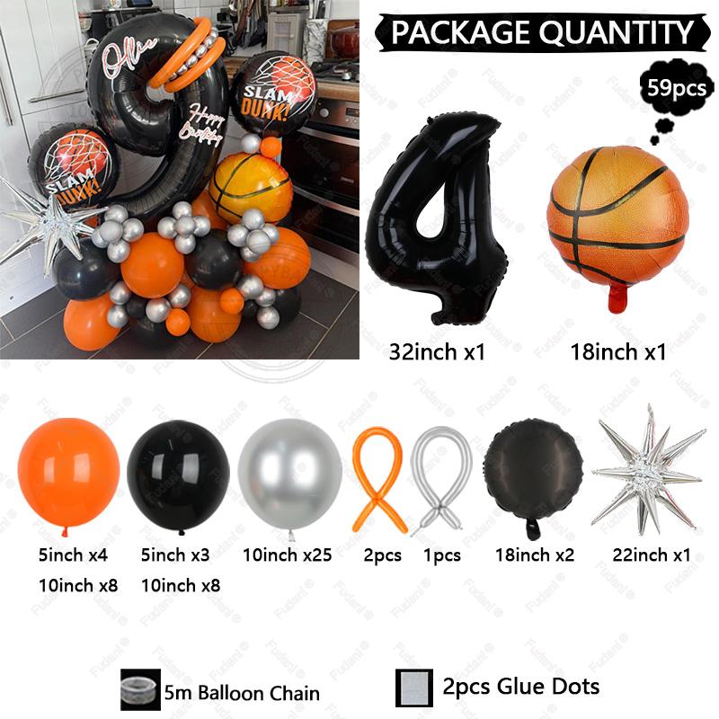 59pcs Explosion Star Basketball Balloon Set 32 Inch Black Number 1-9 Birthday Balloon Sports Theme Party Atmosphere Decoration