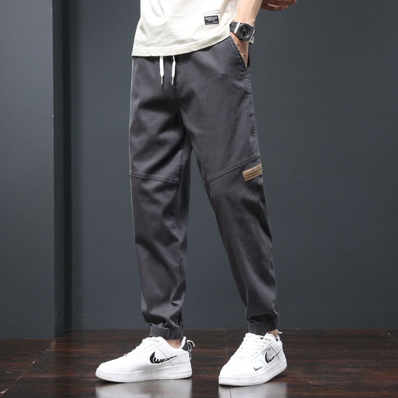 2023 Men's Casual Cropped Jeans with Cut-Off Labels, Spring/Summer/Autumn Jogger Harem Workwear Drawstring Long Pants