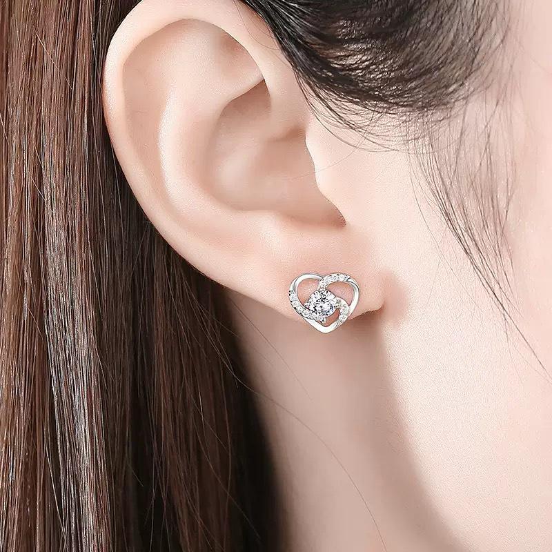 Eternal Heart Zircon Stud Earrings – Elegant Hollow Design, European & American Fashion