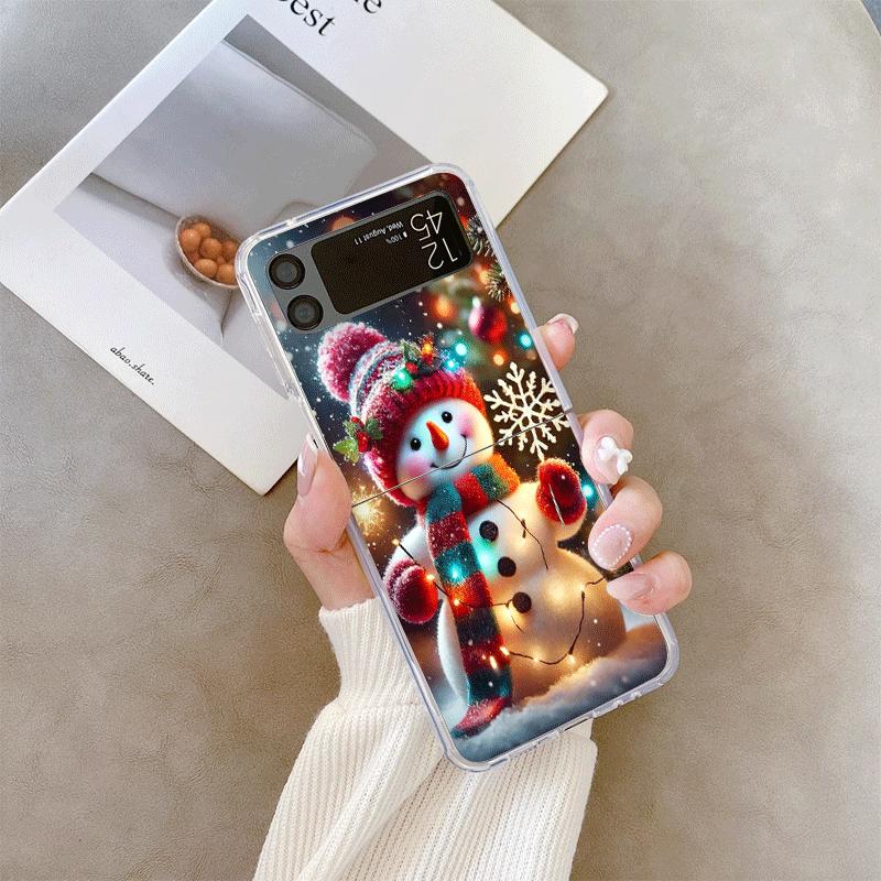 Winter Snow Scene Snowman Christmas Tree Clear Phone Case for Samsung Galaxy Z Flip 7 Flip 6 4 3 Folding Cover for Z Flip7 Flip5