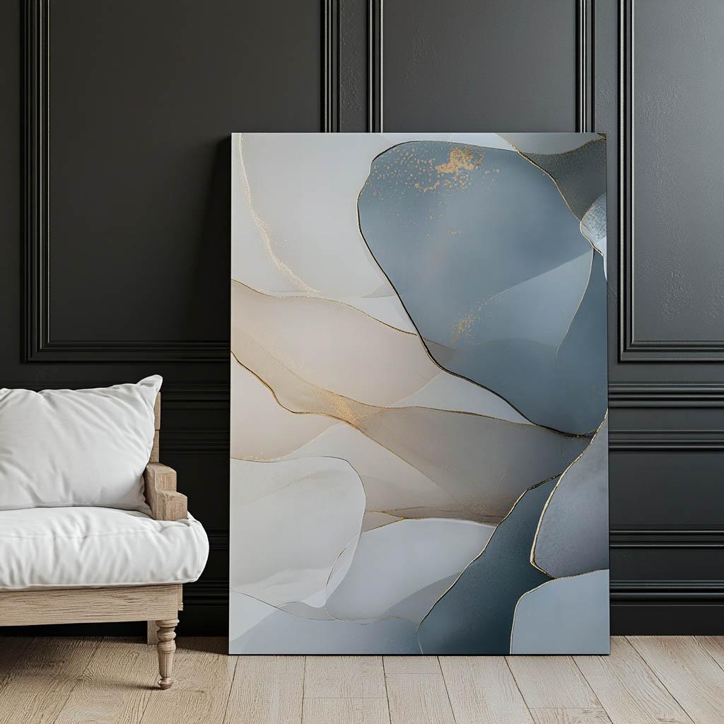 Floral Elegance In Shades of Blue Floral Elegance In Shades of Blue, 50X70 Cm, Black Aluminum Frame, 230 Gsm Matte Paper