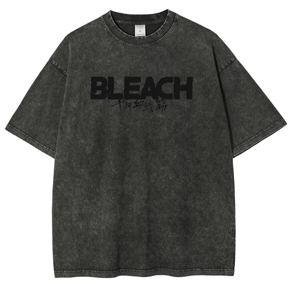 Anime BLEACH Kuchiki Rukia Printed Tee Men Women Washed Cotton T-shirts Short Sleeve Vintage T Shirt Harajuku Oversized Tshirt
