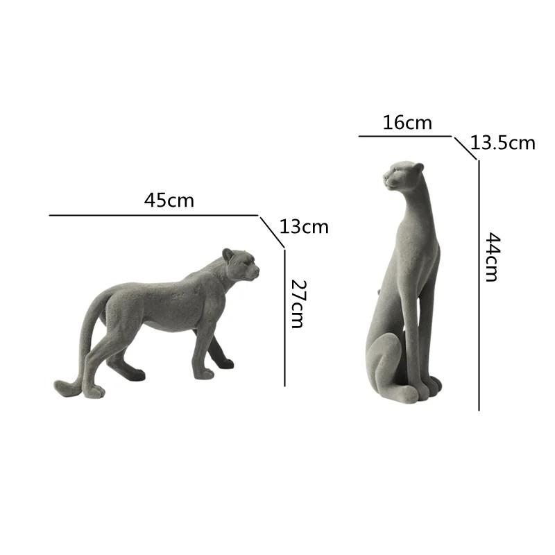 Resin Flocking Leopard Animal Sculpture Cheetah Brown Flocking Leopard Pendant Decorative Figurines Home Decoration Accessories