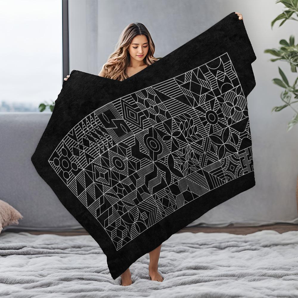 Abstrakter Geometrischer Print Fleece Decke Überwurf Weich Warm Dekorativ Sofa Bett Abdeckung Geschenk