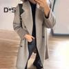 Women's Woolen Coat Autumn Winter Double-breasted Lapel Overcoat Loose-fit Solid Color Warm Long Coat for Office Daily Wear