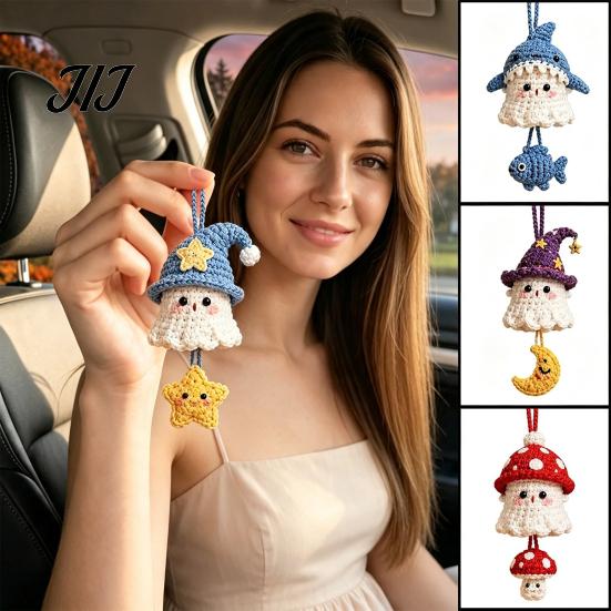 Hand Knitted Cartoon Animal Pendant Handmade Crochet Ghost Keychain, Cute Plush Charm for Bags Childlike Decorative Keys, Spooky Festive Ornament with