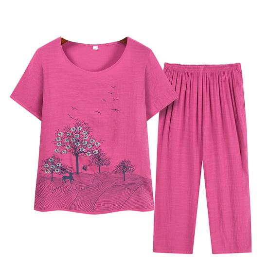 Set 2 bucăți/set pantaloni de top pentru femei, cu gâtul rotund, pulover, pantaloni lungi, cu crotch adânc, imprimeu cu flori