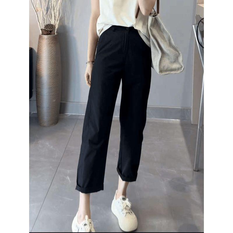 Non-Ironing Anti-Wrinkle Pear-Shaped Plus Size Ladies Slim Looking All-Matching Casual Pants Black S