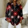 Women's Christmas Printed Button Up Long Sleeved Casual Regular Shirt With Collar Top