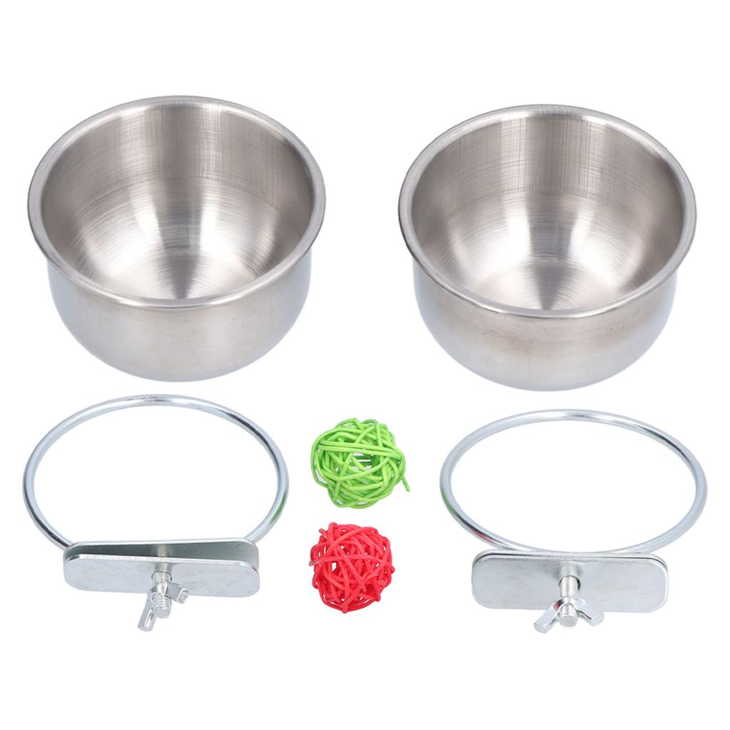 Stainless Steel Parrot Feeding Bowl with Rattan Ball for Hamster Small Animals