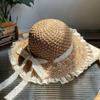 Lace Side Foldable Straw Hat Female Summer Hand-woven Hollow Bow Sun Hat Sunscreen Sunshade Beach Hat