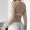 Womens Polka Dots Long Sleeve Mesh Tops Sexy See Through Sheer Blouses Shirts Going Out Crop Top Y2K Date Night Club Party Tops