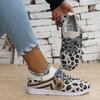 Flying Woven Casual Women's Shoes Spring New Flat-bottomed Round Head Lace-up Leopard Print Single Shoes